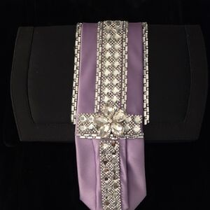 Elegant Black and Purple Clutch with Crystal Embellishments